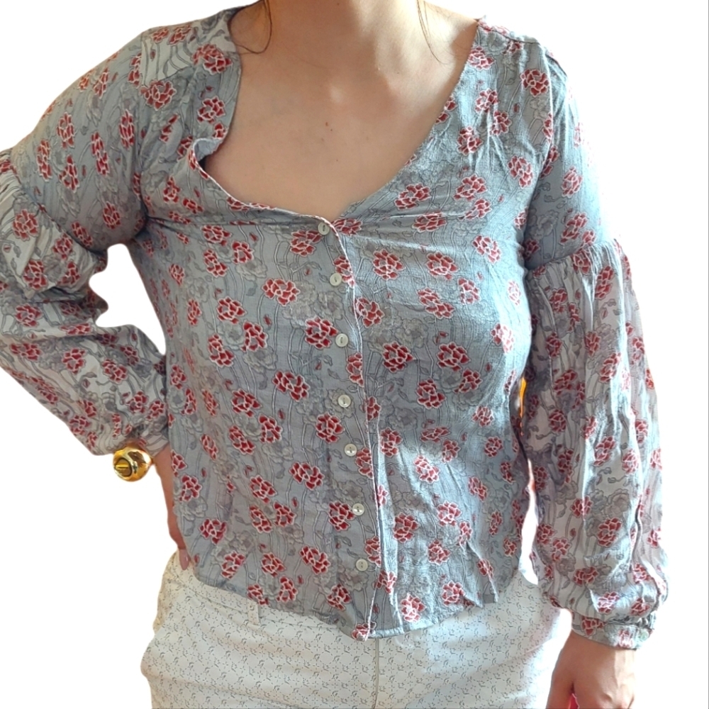 Lucky Brand Puffy Sleeve Blouse Size S